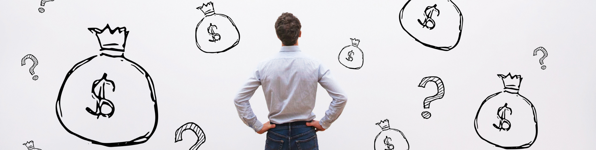 A man is thinking about money, salary, and career prospects